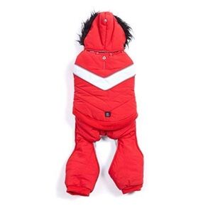 Silver Paw Red Two-Piece Dog Snow Suit With Hood Size Small New